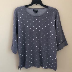 Cynthia Rowley sweater top plus size 1X gray white polka dots 3/4 sleeves